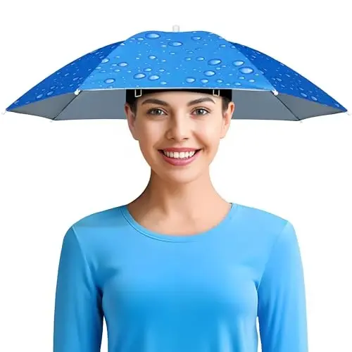 NLDGDZJ Fishing Umbrella Hat, Lightweight Hands-Free Design with Adjustable Headband, Head Umbrella Hats for Adults Women & Men, 8-Rib Sun Rain Cap for Fishing, Gardening, Camping & Outdoor Use - 1