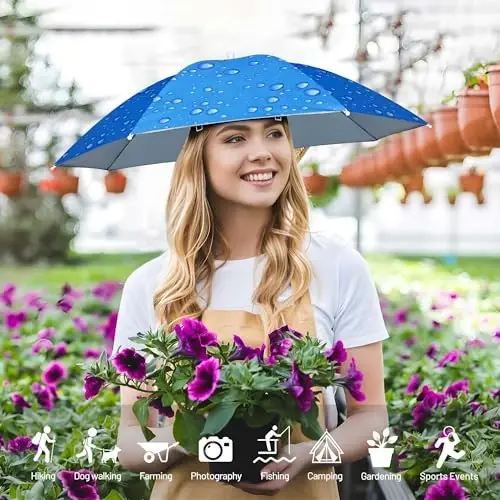 NLDGDZJ Fishing Umbrella Hat, Lightweight Hands-Free Design with Adjustable Headband, Head Umbrella Hats for Adults Women & Men, 8-Rib Sun Rain Cap for Fishing, Gardening, Camping & Outdoor Use - 2