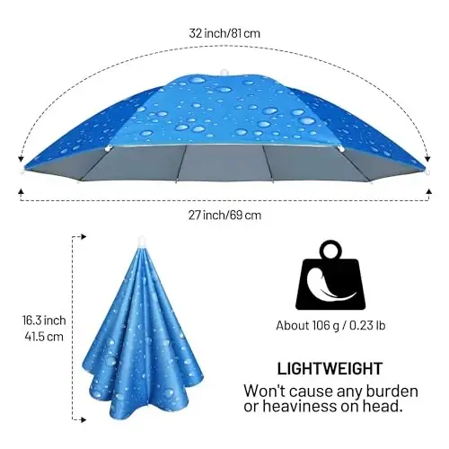 NLDGDZJ Fishing Umbrella Hat, Lightweight Hands-Free Design with Adjustable Headband, Head Umbrella Hats for Adults Women & Men, 8-Rib Sun Rain Cap for Fishing, Gardening, Camping & Outdoor Use - 4