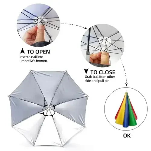 NLDGDZJ Шляпа-зонт для взрослых женщин и мужчин - Свободные руки Эластичная повязка на голову Солнцезащитный зонт-шляпа для рыбалки/кемпинга/фермерства/садоводства/фотографии/спортивных мероприятий/костюмированного веселья - 7