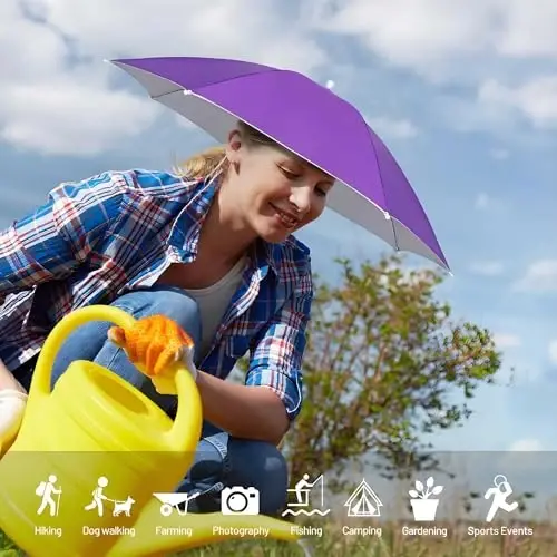 NLDGDZJ Umbrella Hat for Adults Women Men-Hands-Free Elastic Headband Sun Shade head umbrella hat for Fishing/Camping/Farming/Gardening/Photography/Sports Events/Costume Fun - 2
