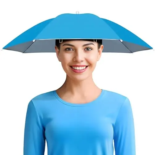 NLDGDZJ Fishing Umbrella Hat, Lightweight Hands-Free Design with Adjustable Headband, Head Umbrella Hats for Adults Women & Men, 8-Rib Sun Rain Cap for Fishing, Gardening, Camping & Outdoor Use - 1