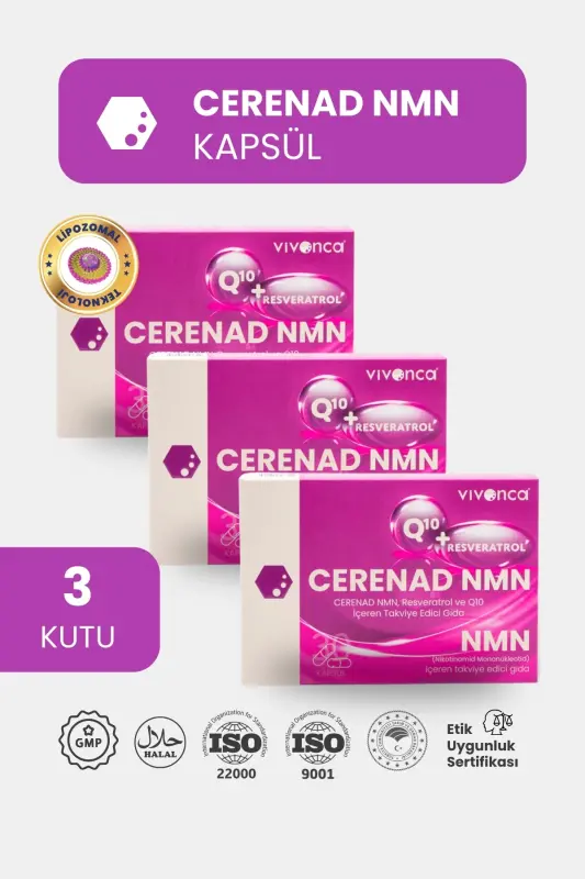 NMN 3'Lü, Lipozomal NMN, CoQ10, Resveratrol, Çinko ve C vitamini içeren takviye edici gıda - 1