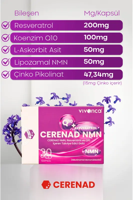 NMN 3'Lü, Lipozomal NMN, CoQ10, Resveratrol, Çinko ve C vitamini içeren takviye edici gıda - 3