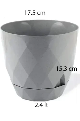 No 3 Большой Размер 4 Шт. Пластиковый Горшок с Поддоном с Рисунком Пахлавы Yakamoz 2,4 Л - Серый - 3