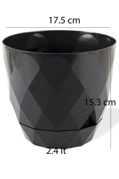 No 3 Büyük Boy 4 Adet Baklava Desenli Tabaklı Plastik Saksı Yakamoz 2,4 Lt-ANTRASİT - TEMMUZ HOME (1)