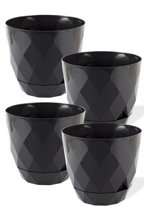 No 3 Büyük Boy 4 Adet Baklava Desenli Tabaklı Plastik Saksı Yakamoz 2,4 Lt-ANTRASİT - 3