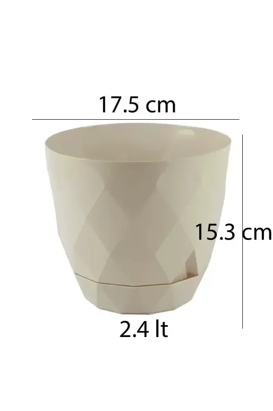 No 3 Büyük Boy 4 Adet Baklava Desenli Tabaklı Plastik Saksı Yakamoz 2,4 Lt-Bej - 3