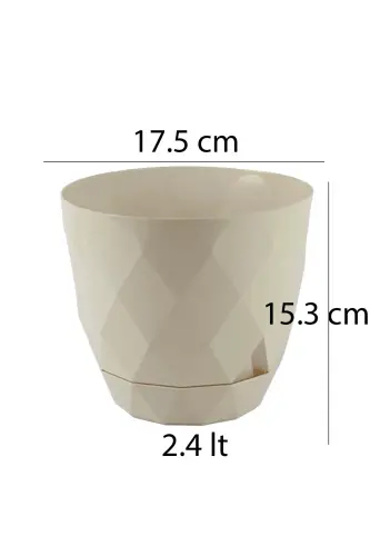 No 3 Büyük Boy 4 Adet Baklava Desenli Tabaklı Plastik Saksı Yakamoz 2,4 Lt - Bej - 4