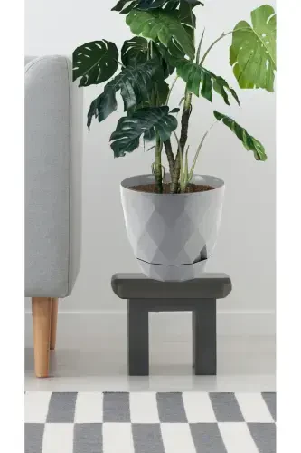 No 3 Katta Hajmli 4 Dona Baklava Naqshli Taglikli Plastik Gultuvak Yakamoz 2,4 Lt-Kulrang - 2