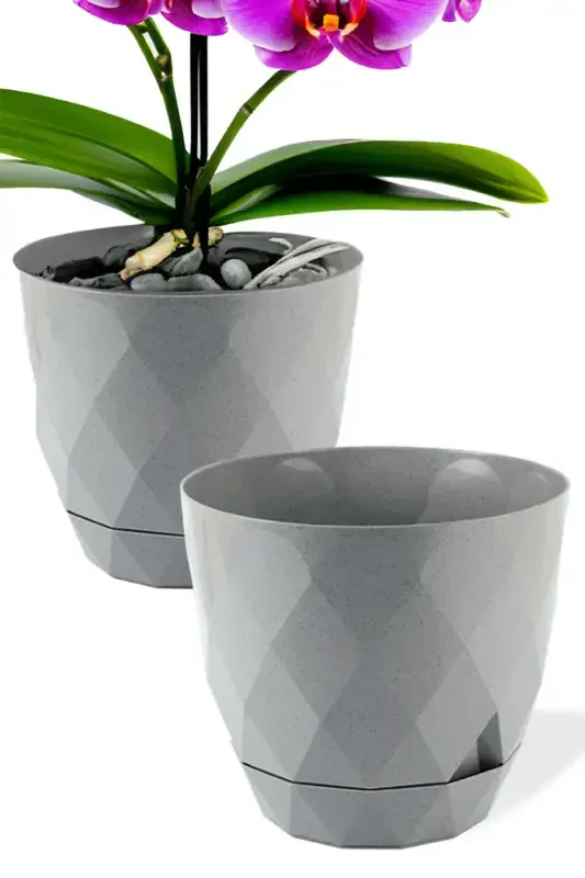 No 3 Katta Hajmli 4 Dona Baklava Naqshli Taglikli Plastik Gultuvak Yakamoz 2,4 Lt-Kulrang - 4