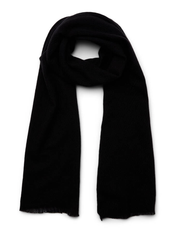 No Boundaries Women's Solid Blanket Winter Scarf with Frayed Edge, Black - 1