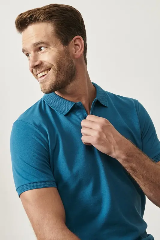 No-Curl Pique Polo Men's Aviator Blue T-Shirt - aviator blue - 2