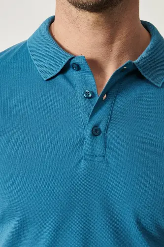 No-Curl Pique Polo Men's Aviator Blue T-Shirt - aviator blue - 5