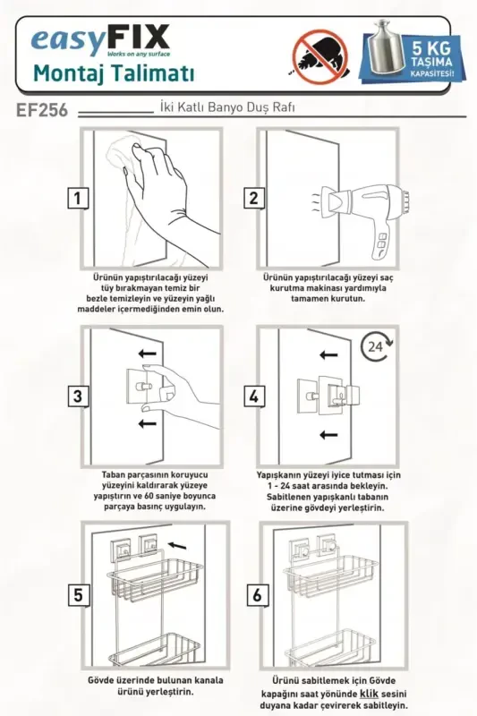 No Drill Screw Drill Needed! Easyfix Adhesive Double Layer Bathroom Shelf Matte Ef256 - 4