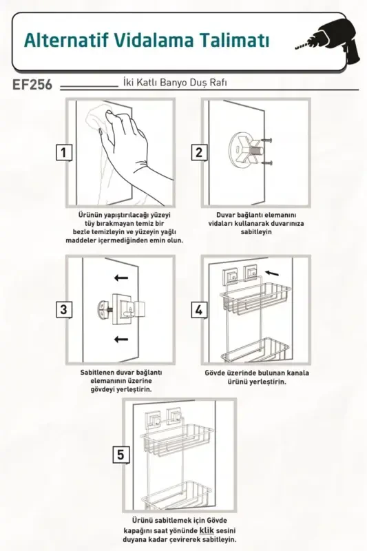 No Drill Screw Drill Needed! Easyfix Adhesive Double Layer Bathroom Shelf Matte Ef256 - 5