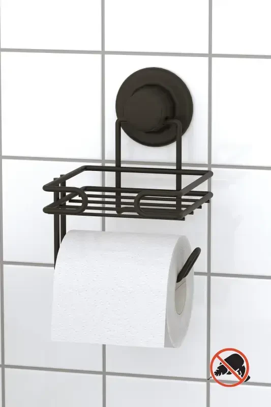 NO DRILL! VACUUM-MOUNTED SPARE TOILET PAPER HOLDER MAT BLACK DM275 - 1