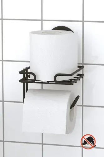 NO DRILL! VACUUM-MOUNTED SPARE TOILET PAPER HOLDER MAT BLACK DM275 - TEKNOTEL (1)