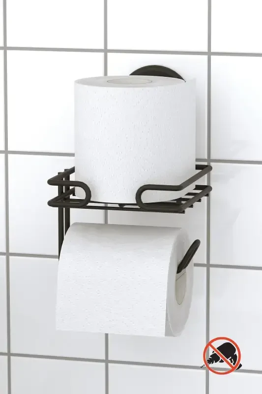 NO DRILL! VACUUM-MOUNTED SPARE TOILET PAPER HOLDER MAT BLACK DM275 - 2