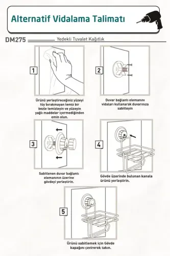 NO DRILL! VACUUM-MOUNTED SPARE TOILET PAPER HOLDER MAT BLACK DM275 - 5