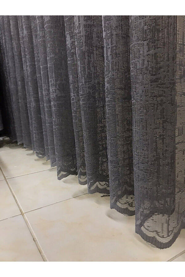 No Iron Knit Grey Shantung Patterned Voile Curtain 1x2 Pleated Living Room, Kitchen, Balcony Curtain - 4