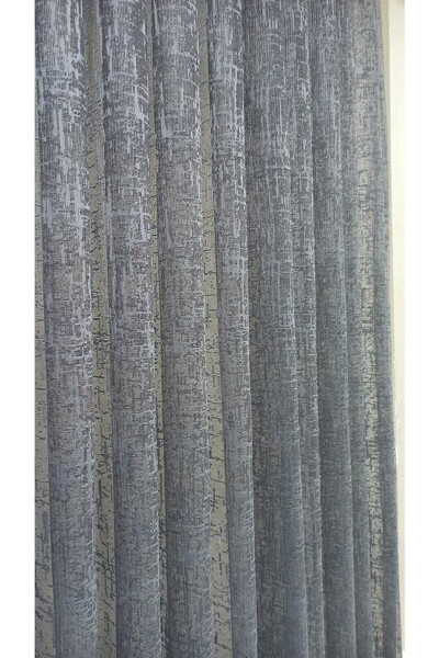 No Iron Knit Grey Shantung Patterned Voile Curtain 1x2 Pleated Living Room, Kitchen, Balcony Curtain - 6