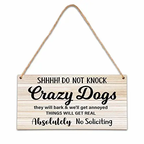 No Soliciting Dog Sign For Front Door, Do Not Knock or Ring Doorbell Wooden Sign, Baby Room Nursery House Bedroom Rustic Hanging Sign, Set of 1 Wooden Sign with Rope -A07 