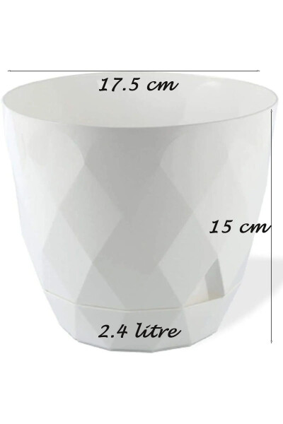 No3 4 Adet 2,4 Litre Beyaz Renkli 17,5cm Baklava Desenli Kendinden Tabaklı Plastik Çiçek Saksısı-BEYAZ - TEMMUZ HOME (1)