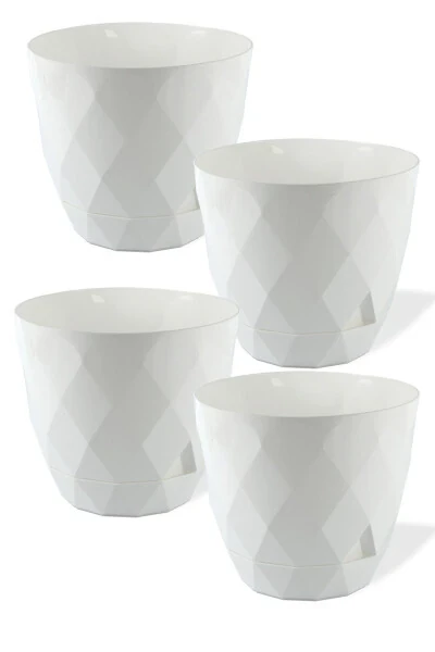 No3 4 dona 2,4 litr oq rangli 17,5 sm paxlava naqshli o'z-o'zidan likopchali plastik gul idishi - TEMMUZ HOME