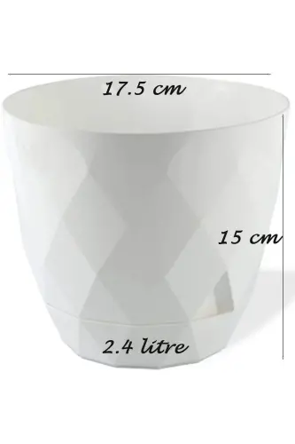 No3 4 dona 2,4 litr oq rangli 17,5 sm paxlava naqshli o'z-o'zidan likopchali plastik gul idishi - 3