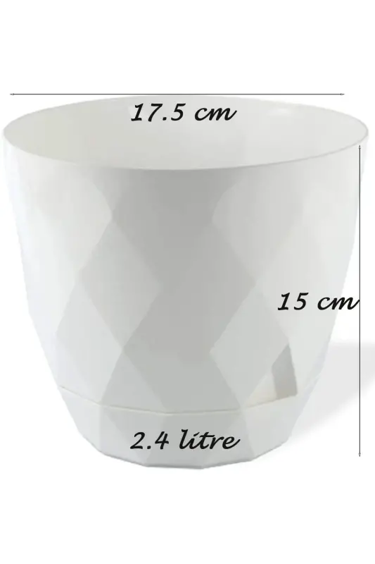 No3 4 dona 2,4 litr oq rangli 17,5 sm paxlava naqshli o'z-o'zidan likopchali plastik gul idishi - 3
