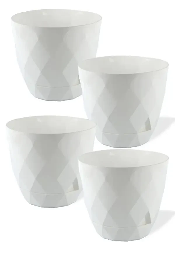 No3 4 штуки 2,4 литра белый 17,5 см цветочный горшок из пластика с рисунком в виде пахлавы с поддоном - 1