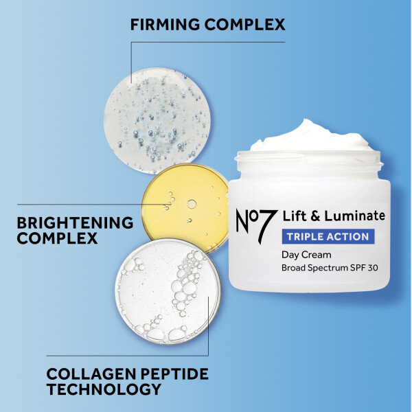 No7 Lift & Luminate Triple Action Day Cream SPF 30 Moisturizer with Peptides & Vitamin C, All Skin Types, 1.69 fl oz - 4