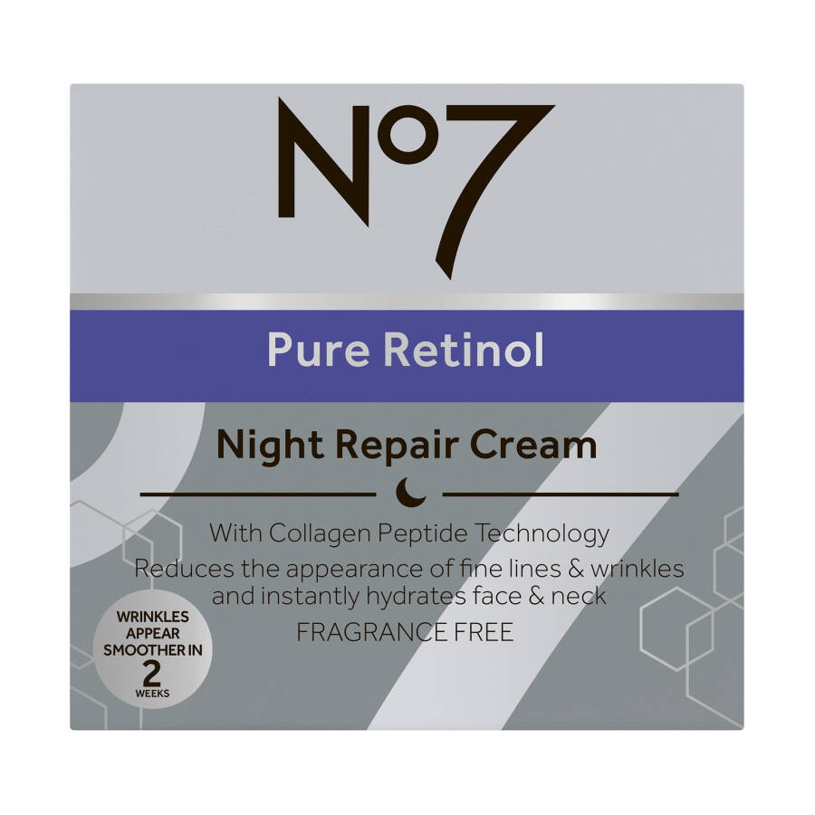 No7 Pure Retinol Night Repair Cream with Collagen Peptides and Bisabolol, All Skin Types, 1.69 oz - 12