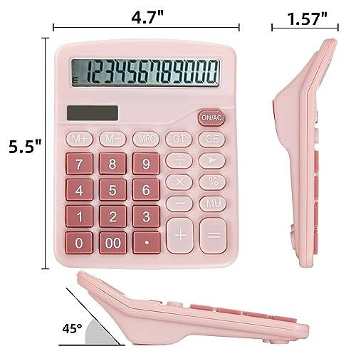 Noamus 4 Pack Handheld Desktop Calculators, Solar Battery Dual Power Basic Calculator 12 Digit Large Display, Standard Functional Desk Calculator Big Sensitive Button for Office Home School Pink Blue - 2