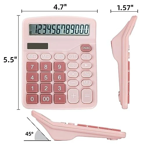 Noamus 4 Pack Handheld Desktop Calculators, Solar Battery Dual Power Basic Calculator 12 Digit Large Display, Standard Functional Desk Calculator Big Sensitive Button for Office Home School Pink Blue - Noamus (1)
