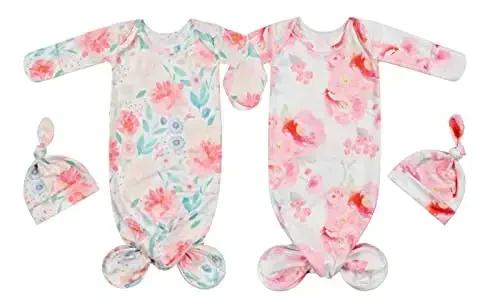 Ночная рубашка Giggle Angel для новорожденных, Узелковое платье, Ночная рубашка, Наряды для выписки из роддома для девочек, комплект из 2 предметов: платье и шапочка - Modazone