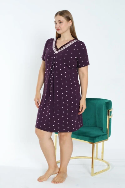 Ночная рубашка из вискозы в крупную клетку с коротким рукавом, сатиновая, большого размера, эластичная - İNTENSIVE (1)