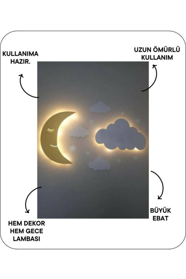 Ночник Луна и Облако для детской комнаты Декорация стены Освещение Деревянный ночник - 2
