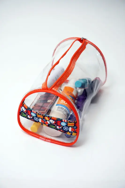 Noel, Yılbaşı Konseptli Büyük Boy Turuncu Şeffaf Tatil, Plaj, Kozmetik ,makyaj Ve Bakım Çantası-Metalik - 5