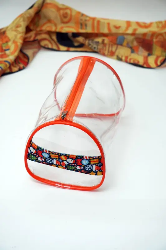 Noel, Yılbaşı Konseptli Büyük Boy Turuncu Şeffaf Tatil, Plaj, Kozmetik ,makyaj Ve Bakım Çantası-Metalik - 4