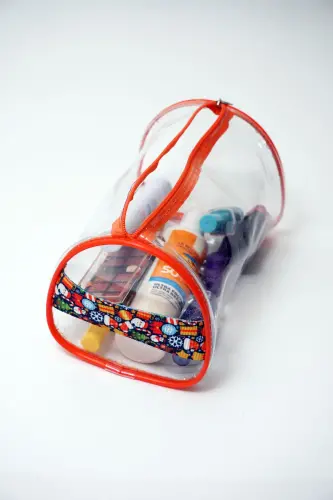 Noel, Yılbaşı Konseptli Büyük Boy Turuncu Şeffaf Tatil, Plaj, Kozmetik ,makyaj Ve Bakım Çantası-Metalik - 5