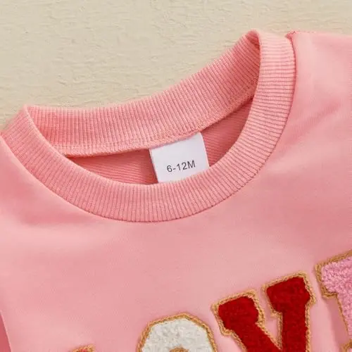 Nokpsedcb Baby Boy Girl Cute Letter Embroidery Long Sleeve Sweatshirt and Elastic Long Pants Toddler Valentine Outfits - 5