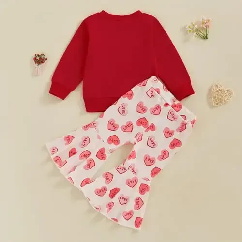 Nokpsedcb Baby Boy Girl Cute Letter Embroidery Long Sleeve Sweatshirt and Elastic Long Pants Toddler Valentine Outfits - 4