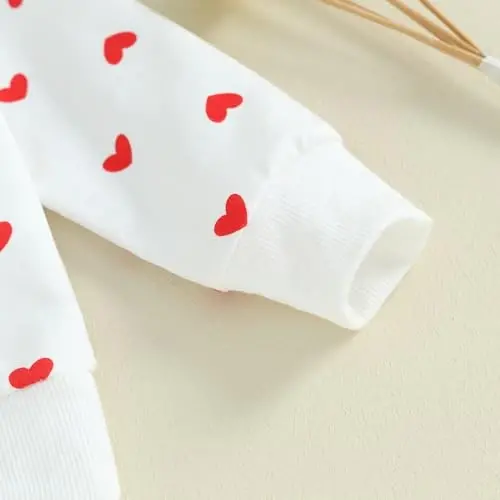 Nokpsedcb Baby Boy Girl Cute Letter Embroidery Long Sleeve Sweatshirt and Elastic Long Pants Toddler Valentine Outfits - 7