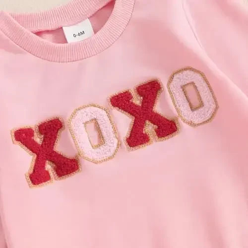 Nokpsedcb Baby Boy Girl Cute Letter Embroidery Long Sleeve Sweatshirt and Elastic Long Pants Toddler Valentine Outfits - 6