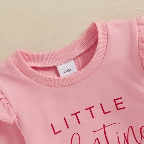 Nokpsedcb Baby Boy Girl Cute Letter Embroidery Long Sleeve Sweatshirt and Elastic Long Pants Toddler Valentine Outfits - 5