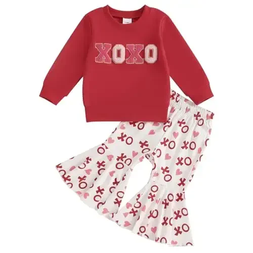 Nokpsedcb Baby Boy Girl Cute Letter Embroidery Long Sleeve Sweatshirt and Elastic Long Pants Toddler Valentine Outfits - NOKPSEDCB