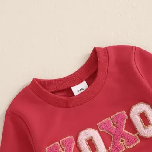 Nokpsedcb Baby Boy Girl Cute Letter Embroidery Long Sleeve Sweatshirt and Elastic Long Pants Toddler Valentine Outfits - 5
