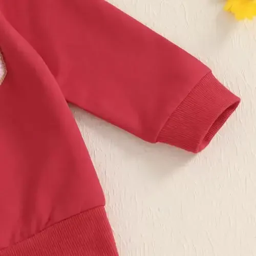 Nokpsedcb Baby Boy Girl Cute Letter Embroidery Long Sleeve Sweatshirt and Elastic Long Pants Toddler Valentine Outfits - 7